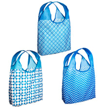 Load image into Gallery viewer, O-WITZ 3-Pack Reusable Shopping Bags Geometric Blue Prints