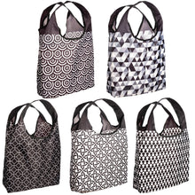 Load image into Gallery viewer, O-WITZ 5-Pack Reusable Shopping Bags Geometric B&W Prints