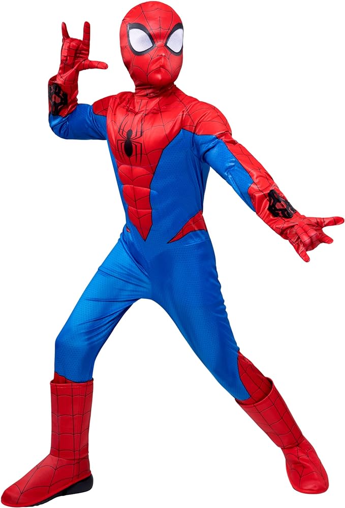 Marvel Spider-Man Official Youth Deluxe Costume - Padded Jumpsuit with Gloves and Detachable Mask