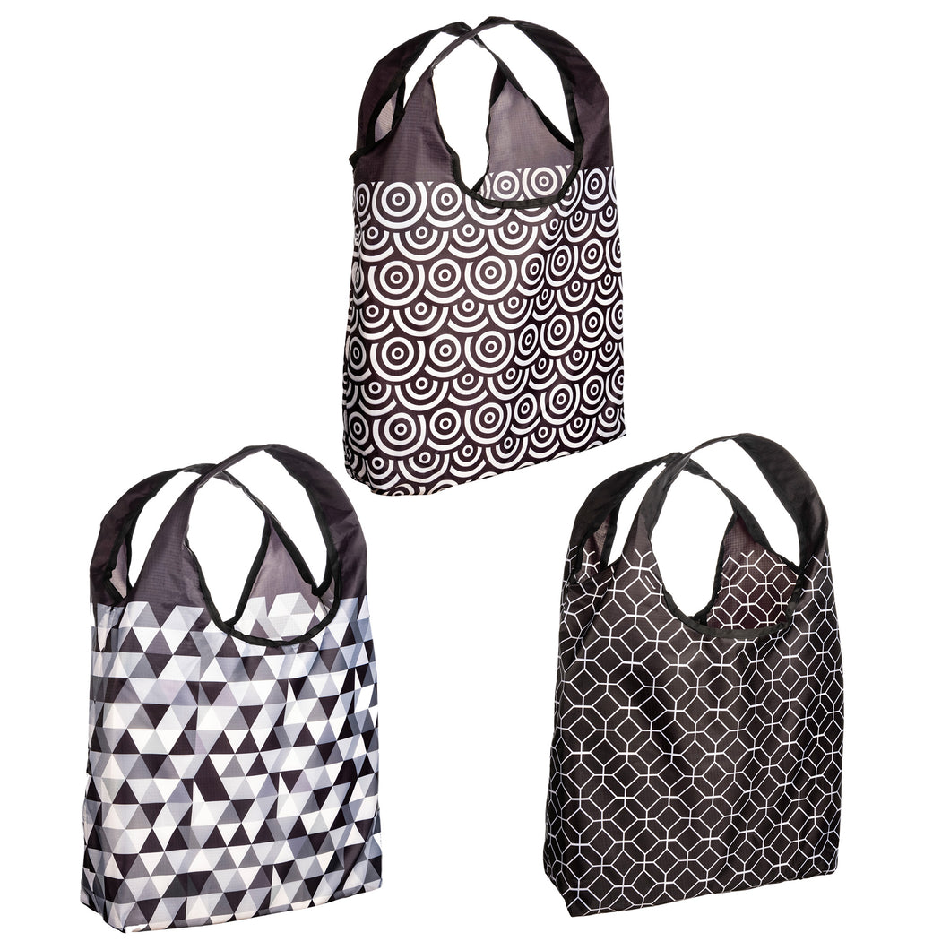 O-WITZ 3-Pack Reusable Shopping Bags Geometric B&W Prints