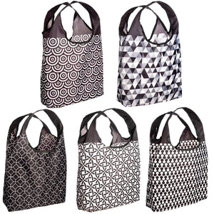 O-WITZ 5-Pack Reusable Shopping Bags Geometric B&W Prints