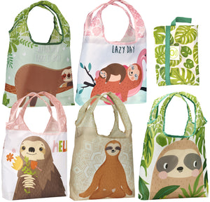 O-WITZ 5-Pack Reusable Shopping Bags Sloths