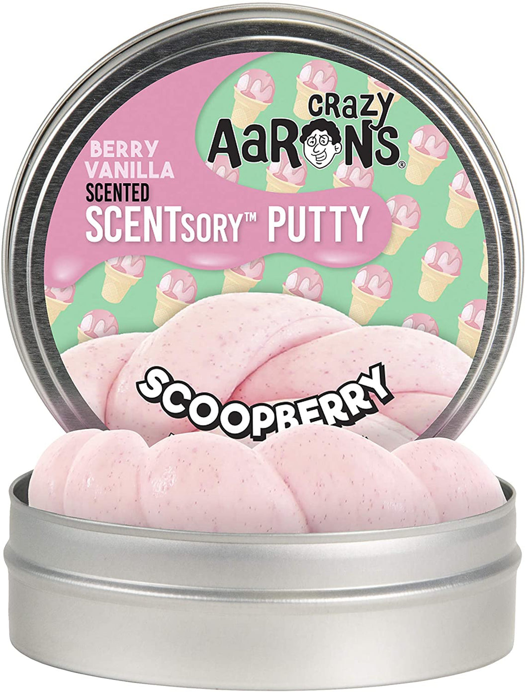 Crazy Aaron's Thinking Putty - Scentsory Treat: Scoopberry - Fidget Toy - Stretch, Play and Create -  Strawberry Vanilla Scented Pink Color That Never Dries Out - 2.75
