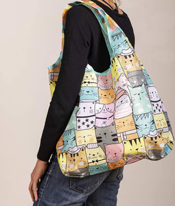 O-WITZ 3-Pack Reusable Shopping Bag - Animal Pattern - Cat