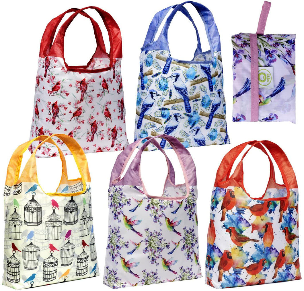 O-WITZ 5-Pack Reusable Shopping Bag - Animal Pattern - Bird